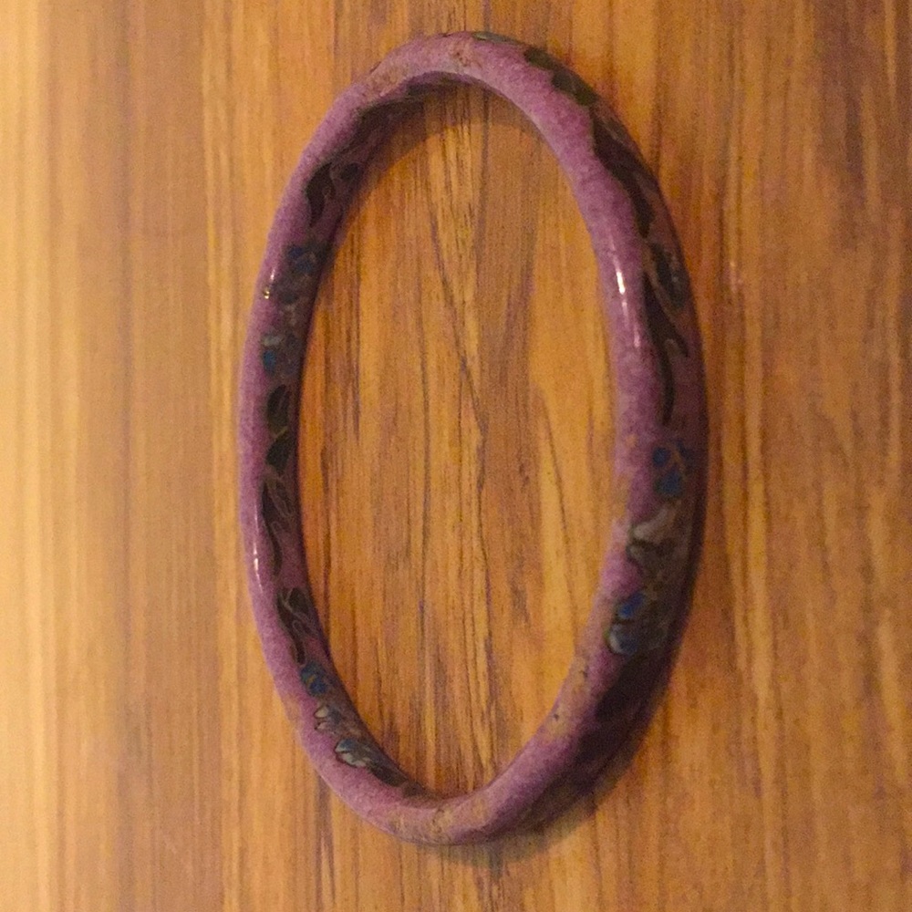 Purple floral hand painted ceramic bangle bracelet - Picture 3 of 5